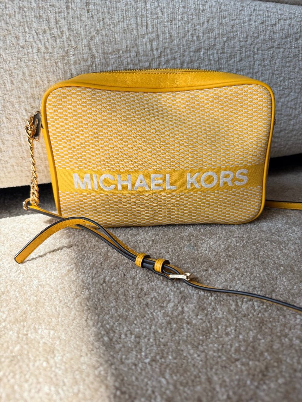Michael Kors Yellow Crossbody Purse – Gold Chain Accent